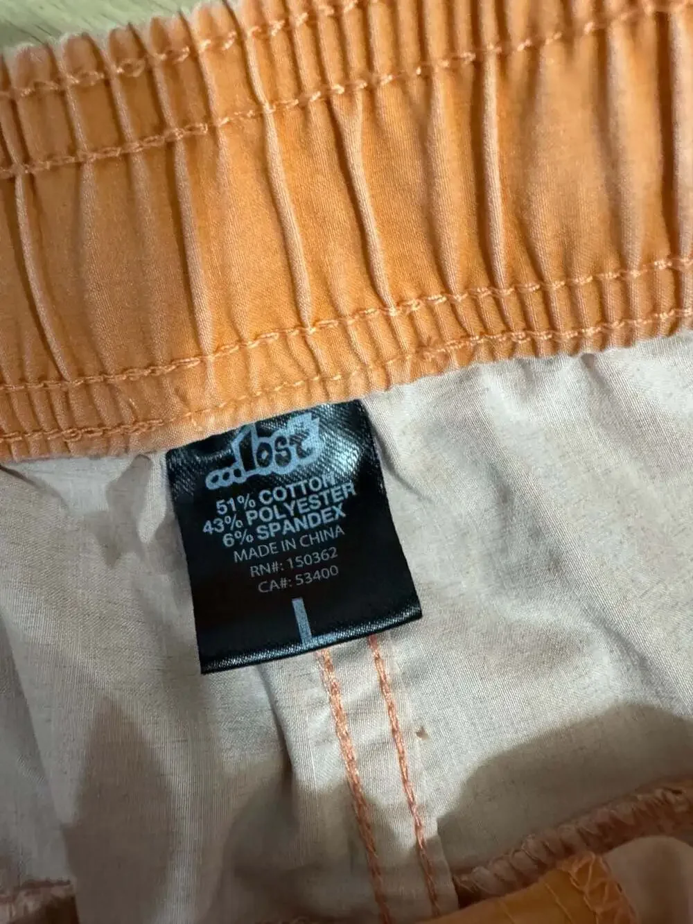 Lost Surfboards Men's Orange Elastic Waist Volley Swim Shorts Geometric Hem